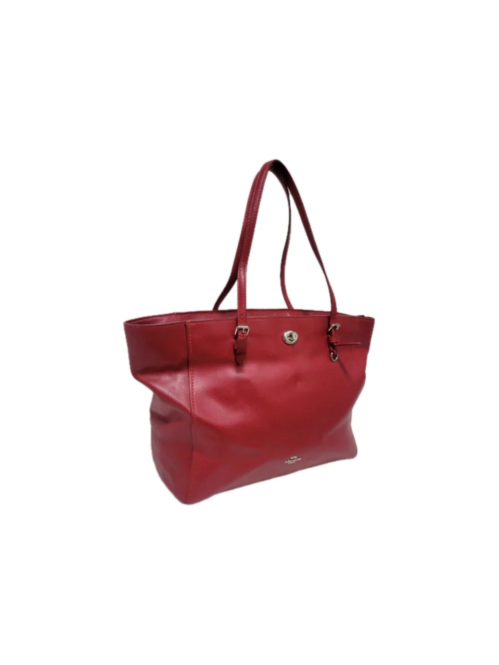 Coach Women's Leather Turnlock Red Tote Shoulder Double-Handle Bag Purse Pre-own